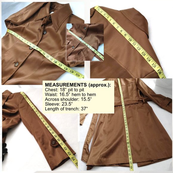 FORNARI Trench Coat Brown Mid-length Single-breasted Collar Pockets Lined Size 7 - Picture 13 of 15